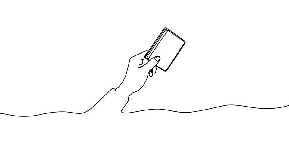 Hand-drawn continuous line illustration depicting wallet with credit cards Stock Illustration