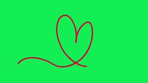 Hand Drawn Continuous Line Red Heart Animated Effect on Green Screen Vídeo Stock 336104303