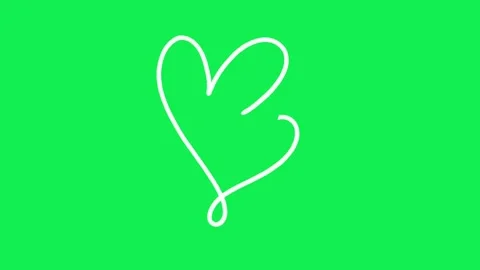 Hand Drawn Continuous Line White Hearts Animated Effect on Green Screen 動画素材 336104330
