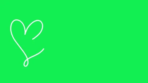 Hand Drawn Continuous Line White Hearts Animated Effect on Green Screen Видео 336104363
