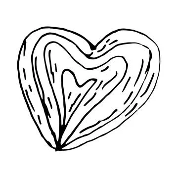 Hand drawn cookie in heart shape isolated on white background. Stock Illustration