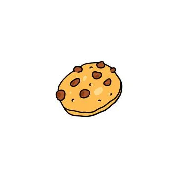 Hand drawn cookie or biscuit with chocolate chips, colored doodle vector Stock Illustration
