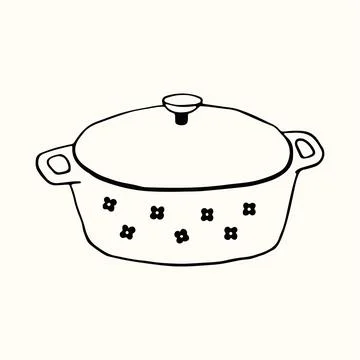 This hand drawn cooking pot features a charming floral pattern and a classic Stock Illustration