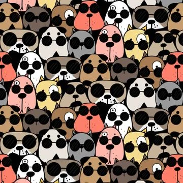 Hand Drawn Cool Dogs Pattern Background. Vector Illustration. Illustrazione stock