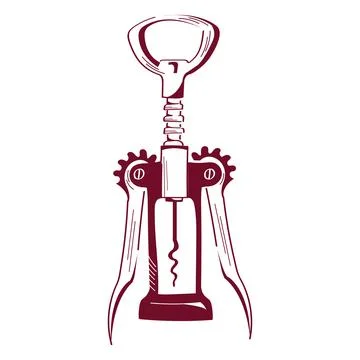 Hand drawn corkscrew. Engraving style wine opener. Stock Illustration