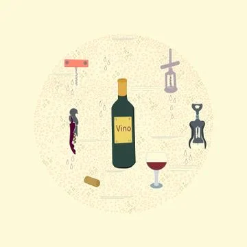 Hand drawn corkscrew illustration round composition. Illustrazione stock