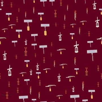 Hand drawn corkscrews on brown background seamless pattern Stock Illustration
