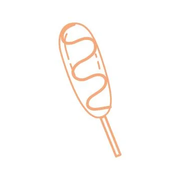 Hand Drawn Corn Dog Line Icon in Cute Minimal Outline Style Stock Illustration