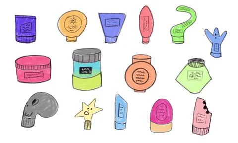 Hand-drawn cosmetic bottles set Stock Illustration