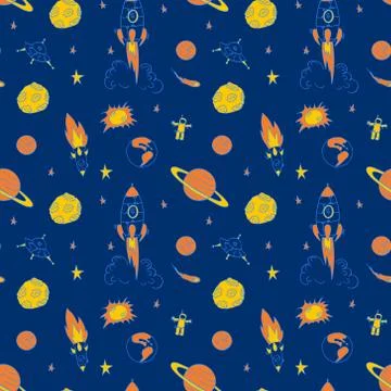 Hand drawn cosmic seamless pattern Stock Illustration