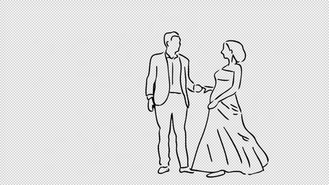 Hand Drawn Couple Dance with Transparent Background Stock Footage 249604553