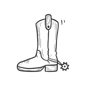 Hand drawn cowboy boot with spur element Stock Illustration