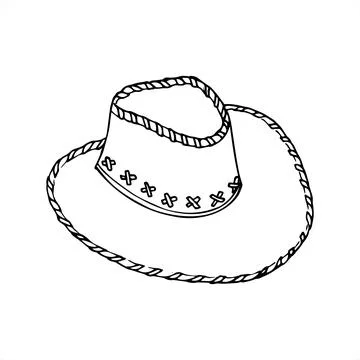 Hand drawn cowboy hat element. Doodle sketch style. Western concept. Isolat.. Stock Illustration