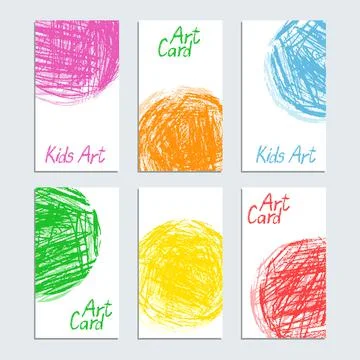 Hand drawn crayon art stroke template. Colorful like kid drawing card Stock Illustration