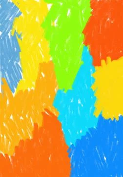 Hand-drawn crayon circular scribble background in red orange yellow blue colo Stock Illustration