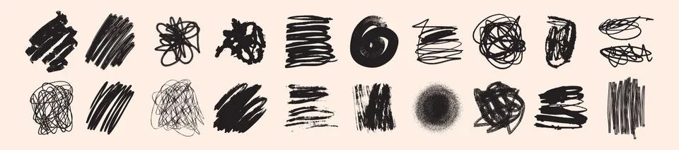 Hand drawn crayon scribble set, vector brush stroke texture print Stock Illustration