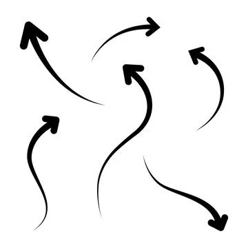 Hand-drawn creative arrow set design, a drawing of a black arrow set pointing Stock Illustration