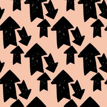 Hand drawn creative black arrow seamless pattern. For book covers, Illustrazione stock