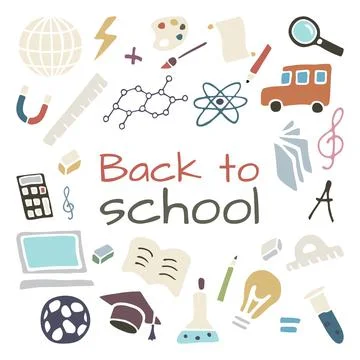 Hand drawn creative design set. Back to school Stock Illustration