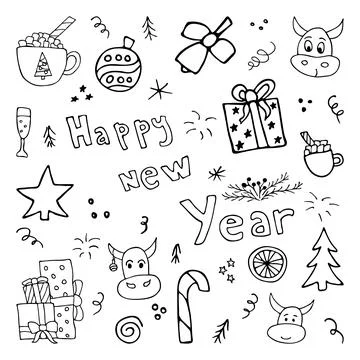 Hand drawn creative new year design set Stock Illustration