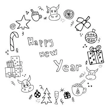 Hand drawn creative new year design set Illustrazione stock