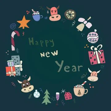 Hand drawn creative new year design set Stock Illustration