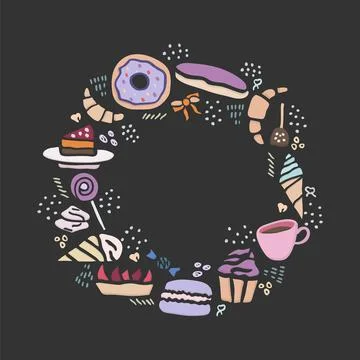 Hand drawn creative sweets design set. Doodle style vector illustration Stock Illustration