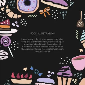 Hand drawn creative sweets design set. Doodle style vector illustration Stock Illustration