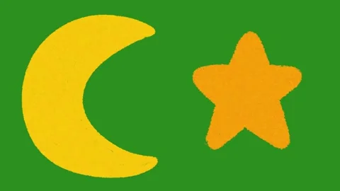 Hand Drawn Crescent Moon and Star Animation on Green Screen | 2D Hand Drawn Dood Video stock 328988673