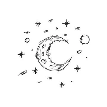 Hand Drawn Crescent Moon Doodle Space Illustration Stock Illustration