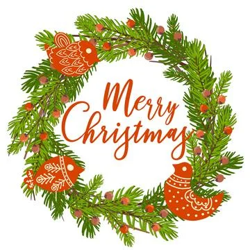 Hand drawn cristmas circle frame or wreath. Vector illustration Stock Illustration