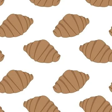 Hand drawn Croissant Seamless Pattern Minimalistic Flat design bakery pastry or Stock Illustration