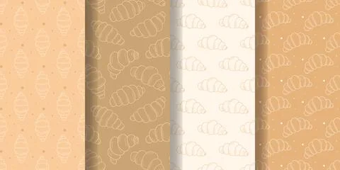 Hand drawn croissant seamless pattern set Stock Illustration