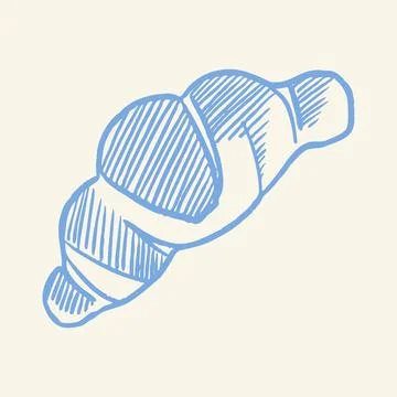 Hand Drawn Croissant Sketch Vector Illustration in Blue Outline Style Stock Illustration