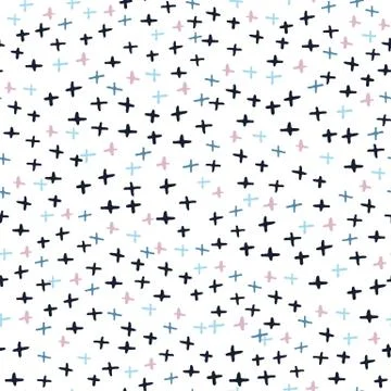 Hand drawn cross seamless pattern. Doodle plus sign wallpaper. Stock Illustration