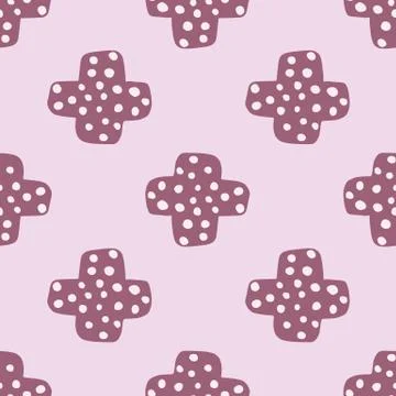 Hand drawn cross seamless pattern on pink background. Doodle plus sign wallpa Stock Illustration