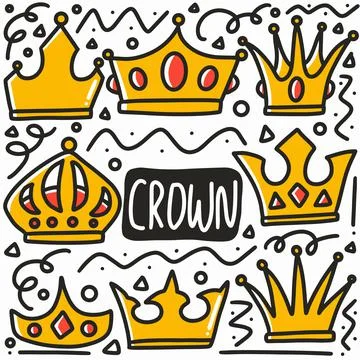 Hand drawn crown doodle set Stock Illustration