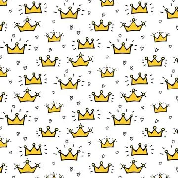 Hand Drawn Crown Vector Pattern Background. Vector Illustration. Illustrazione stock