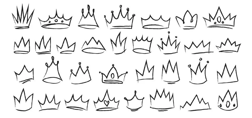 Hand drawn crowns set isolated on white Stock Illustration