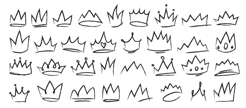 Hand drawn crowns set isolated on white Stock Illustration
