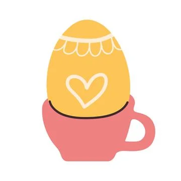 Hand drawn cup with Easter egg. Patterned eggshell with different lines and h Stock Illustration