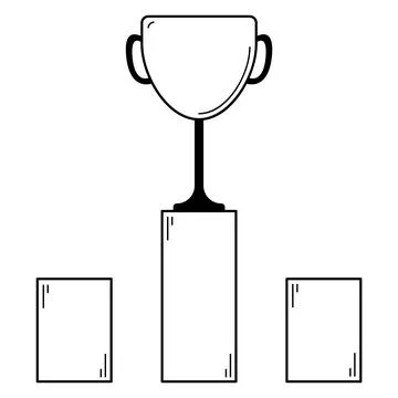 Hand drawn cup on the first place of the pedestal. Achieving success. Stock Illustration