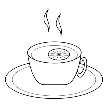 Hand drawn cup with tea and a slice of lemon. Hot drink with vitamin C. Stock Illustration