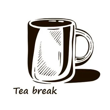 Hand drawn cup of tea with shadow. Stock Illustration