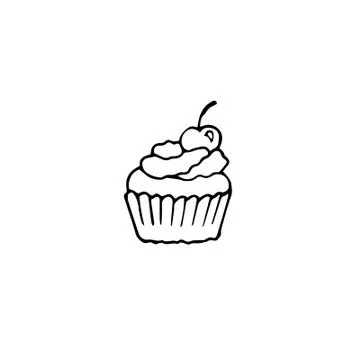 Hand drawn cupcake with cherry. Doodle vector illustration. Stock Illustration