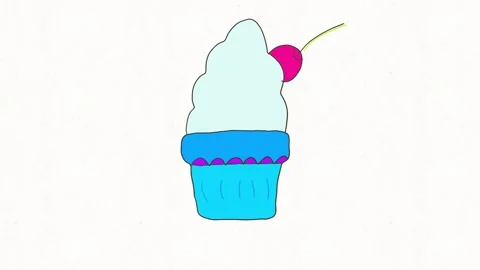 Hand Drawn Cupcake with Cream and Cherry Doodle Animation Stock Footage 338000192