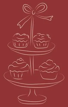 Hand Drawn Cupcake Dessert Stand Stock Illustration