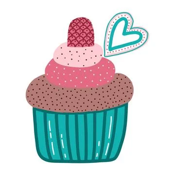 Hand-drawn cupcake for lovers. Design elements for Valentines Day. Vector Stock Illustration