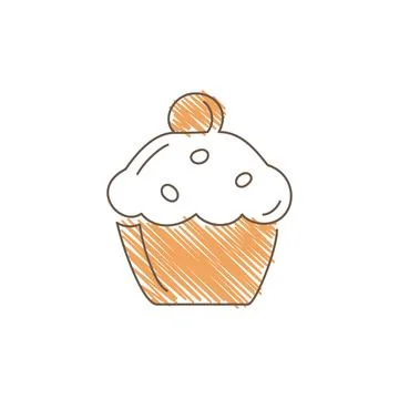 Hand Drawn Cupcake With Rounded Top And Textured Wrapper Simple Sketch Styl.. イラスト素材