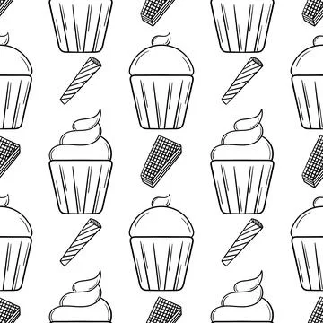 Hand drawn cupcake seamless pattern Stock Illustration